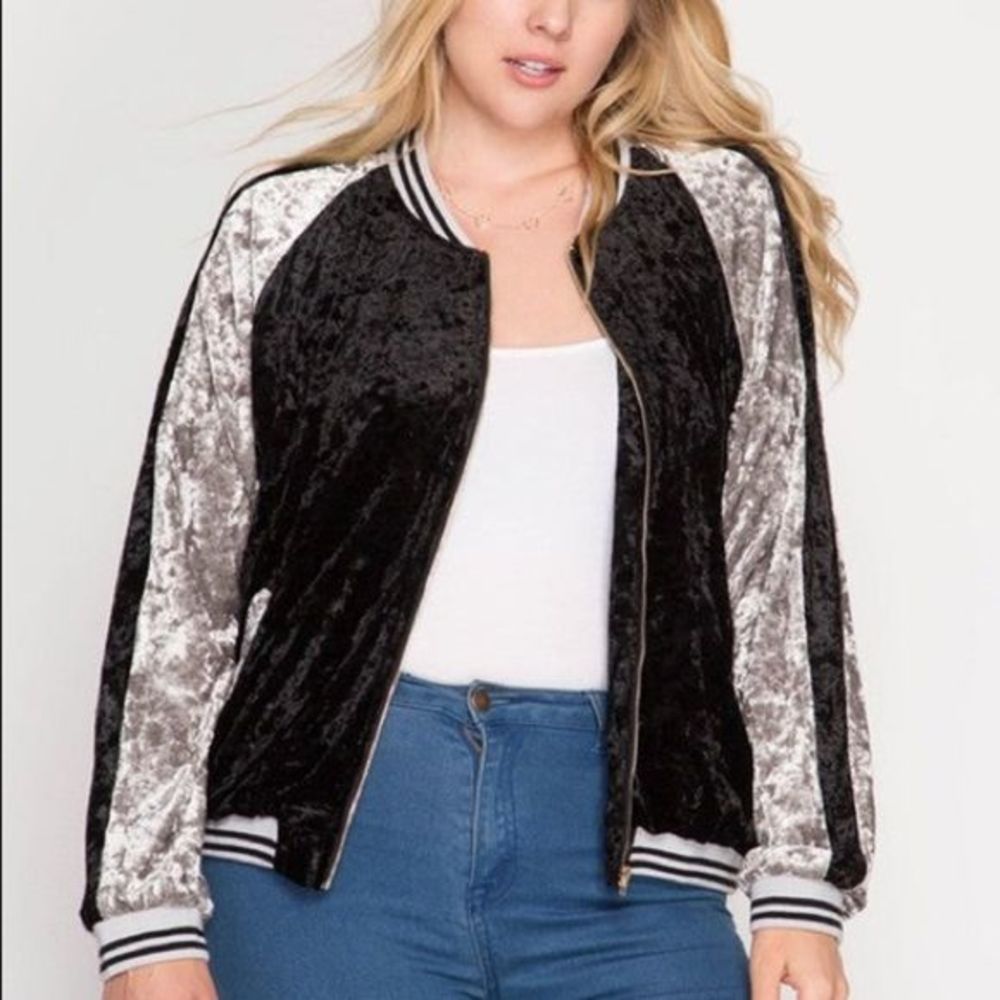 She+Sky Black and Silver Velvet Jacket
